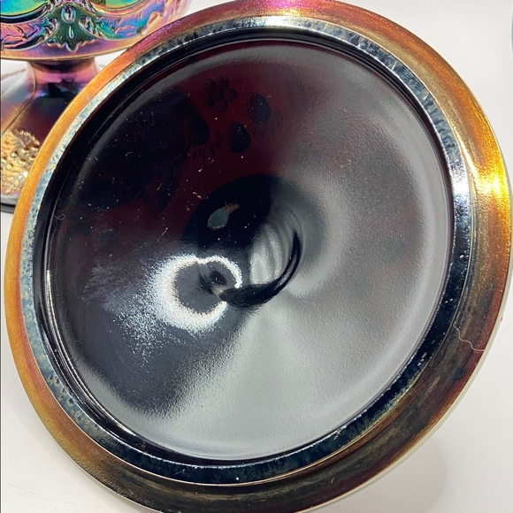 Vintage Fenton Carnival Glass Wild Strawberry Candy Compote With Lid - Picture 7 of 11